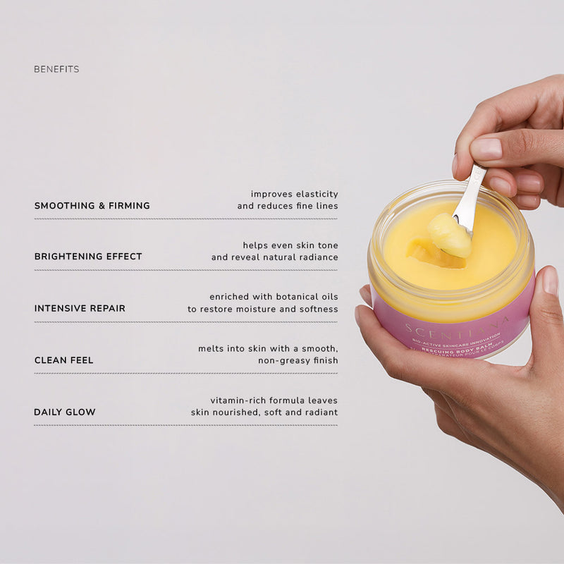 Jar Of Yellow Balm With Key Benefits Listed