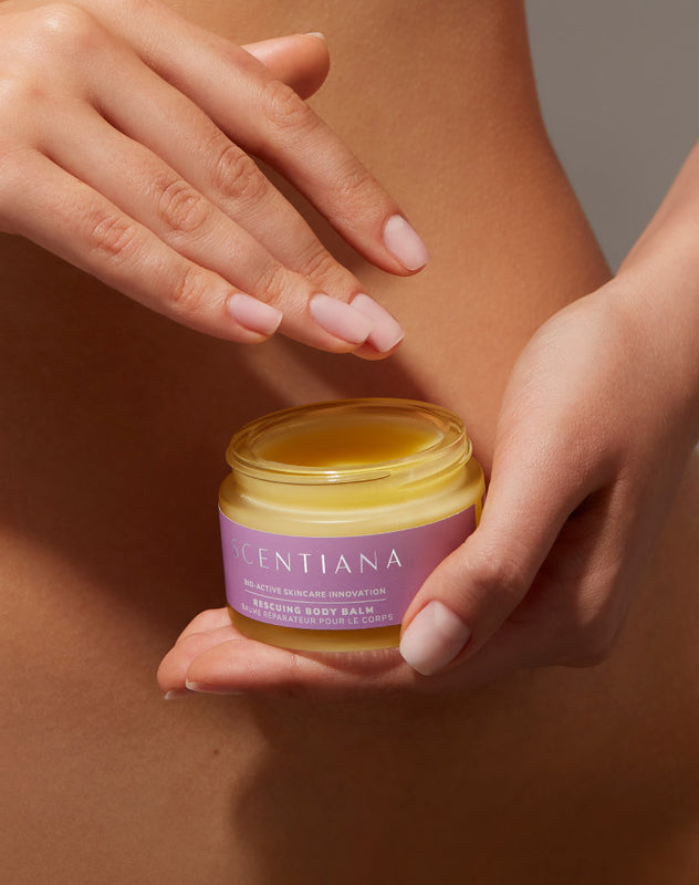 Woman Holding Jar Of Rescuing Body Balm By Her Body