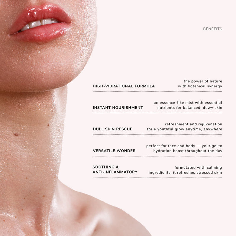 Close-up of a person's face with a product benefit description